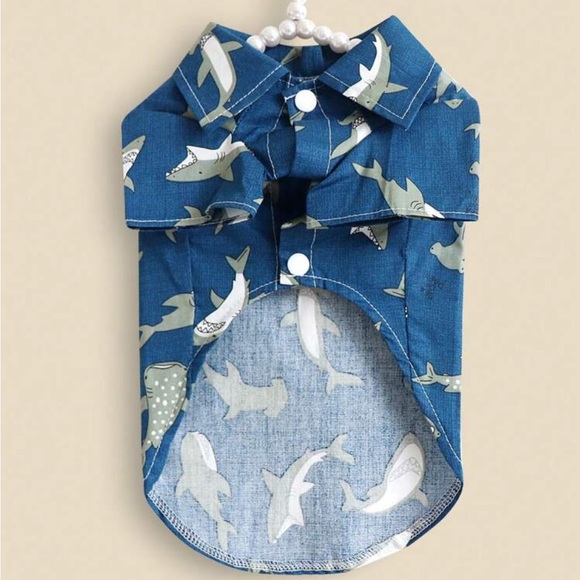 🟢 FREE WITH ANY PURCHASE OVER $10. Shark Print Button Up Shirt for Dog / Cat - Picture 3 of 4